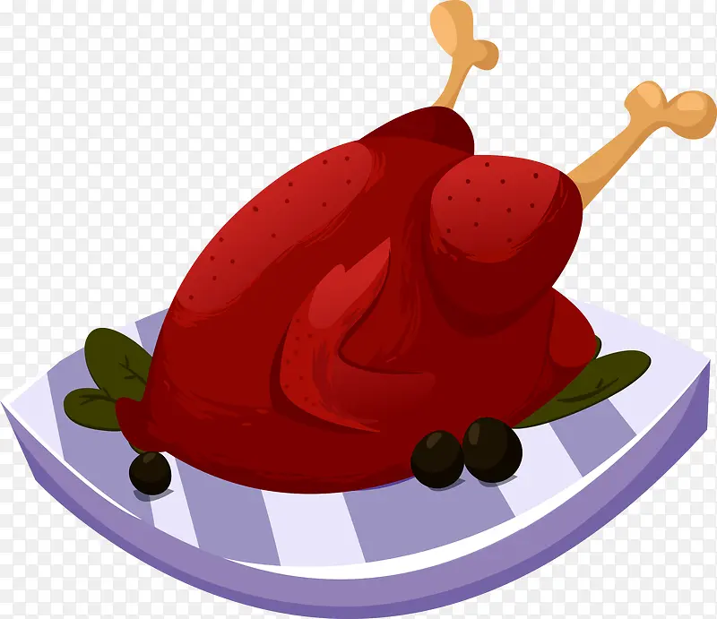 卡通矢量红色手绘烤鸭食物