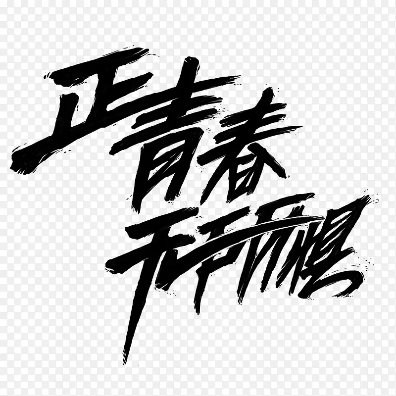 黑色文字艺术字正青春无所惧