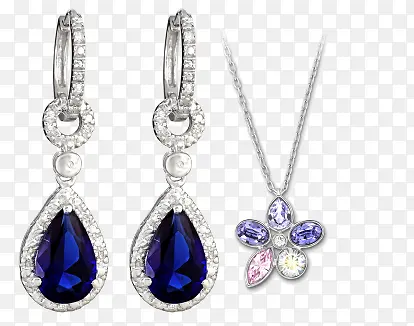 深蓝色宝石耳环和项链