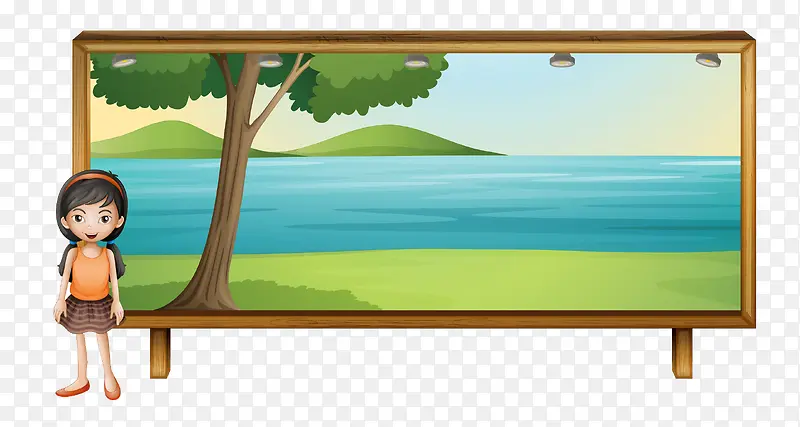 画板上的河水风景