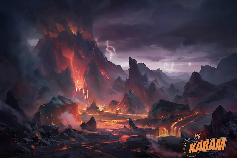 外星火山山峰闪电游戏场景