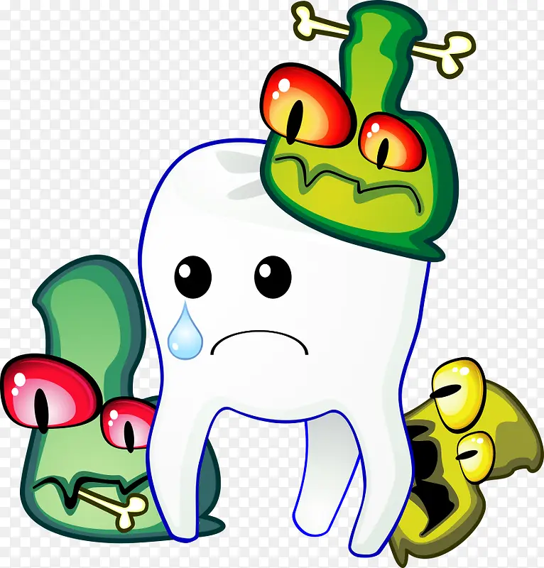 矢量细菌和哭泣的牙齿