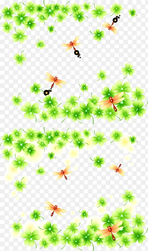 绿色浮萍蜻蜓矢量花纹装饰素材