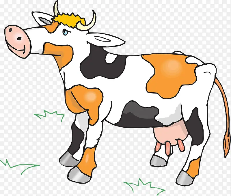 卡通草坪上的奶牛