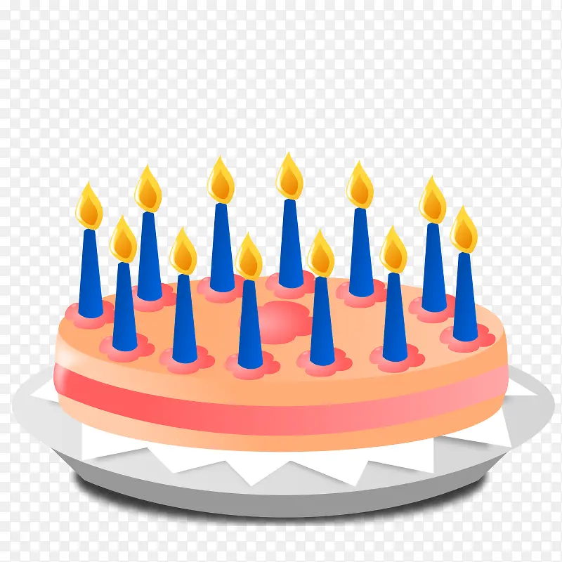 蓝色蜡烛的卡通生日蛋糕