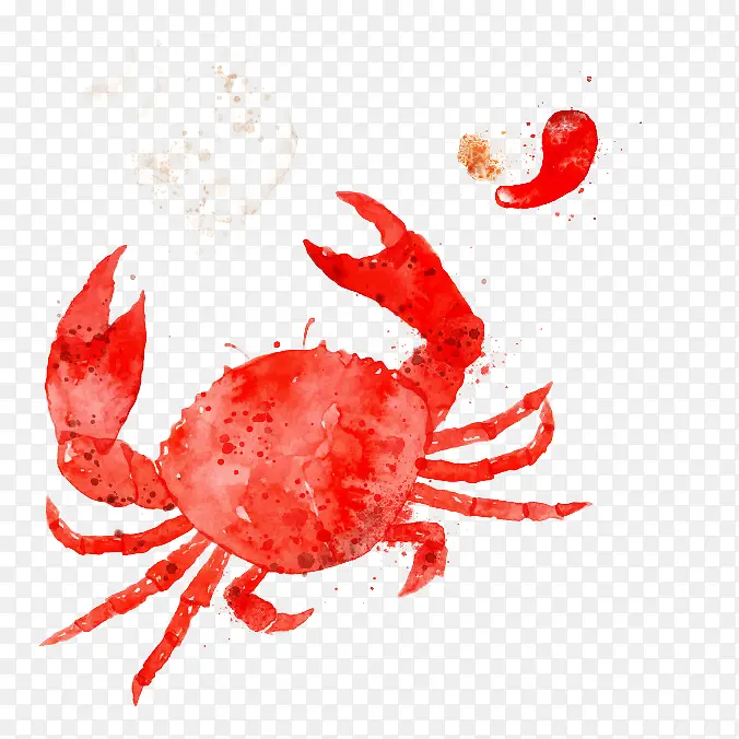 红色水墨画蟹