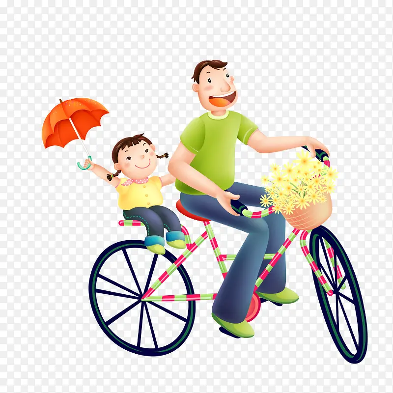 骑自行车的父女