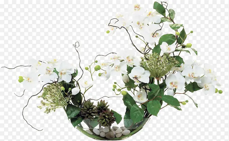 白色花卉玻璃瓶插花