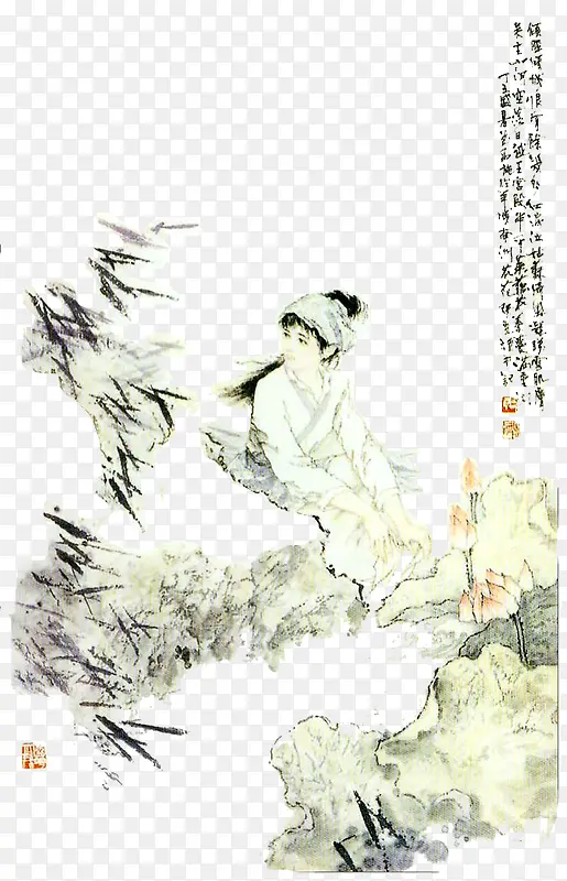 河边姑娘水墨