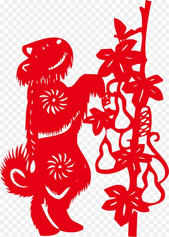 玩耍的红色小狗剪纸