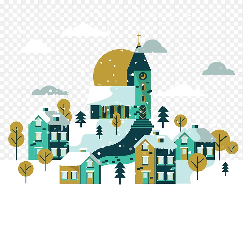 城市雪景插画