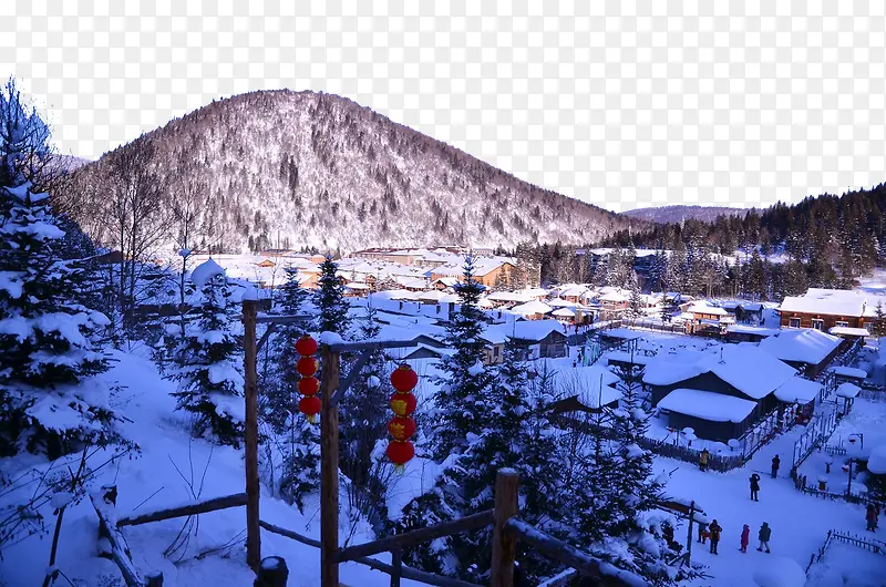 村庄雪景俯瞰图