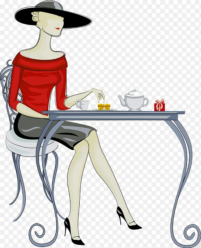 喝下午茶的女人卡通光棍节