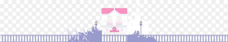 白色别墅紫色围栏卡通背景