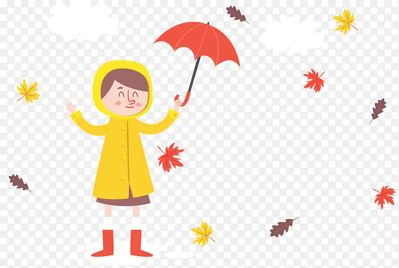 秋天下雨打伞女孩
