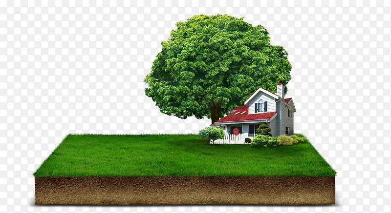 土地房屋树木免抠素材