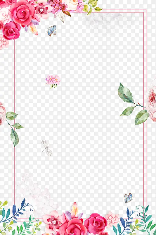 红色浪漫玫瑰花朵装饰边框