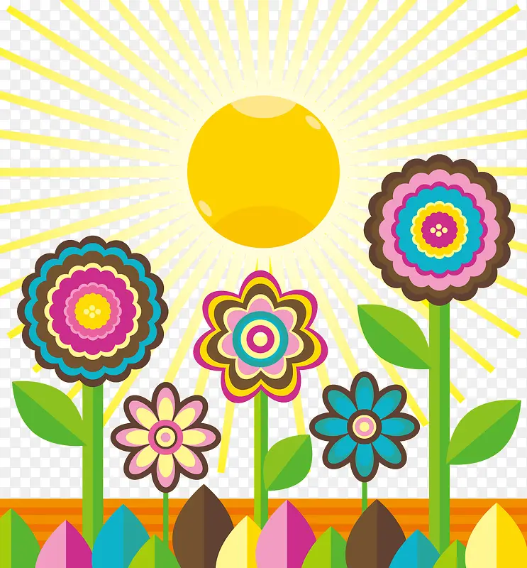 儿童画卡通太阳沙漠花朵素材