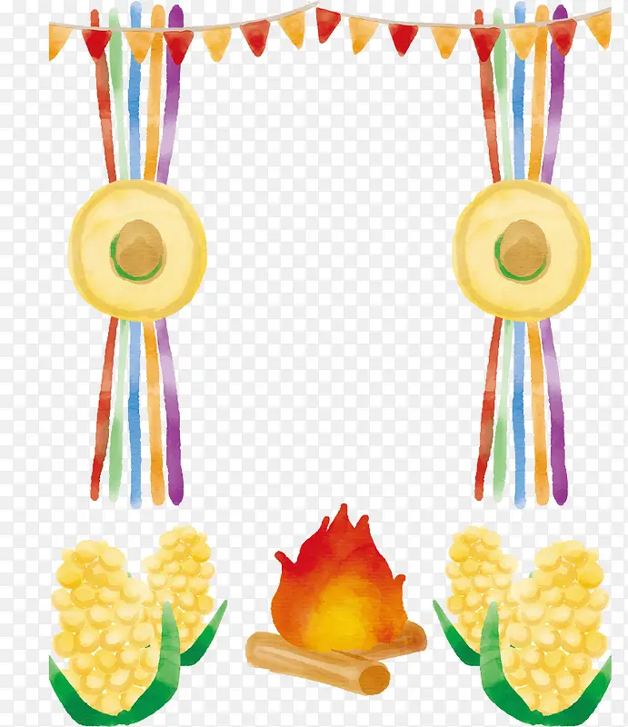 水彩玉米篝火