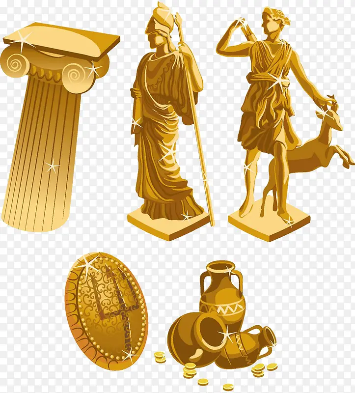 黄金雕塑与罗马柱图片