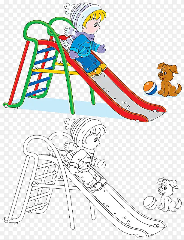滑滑梯的男孩卡通画