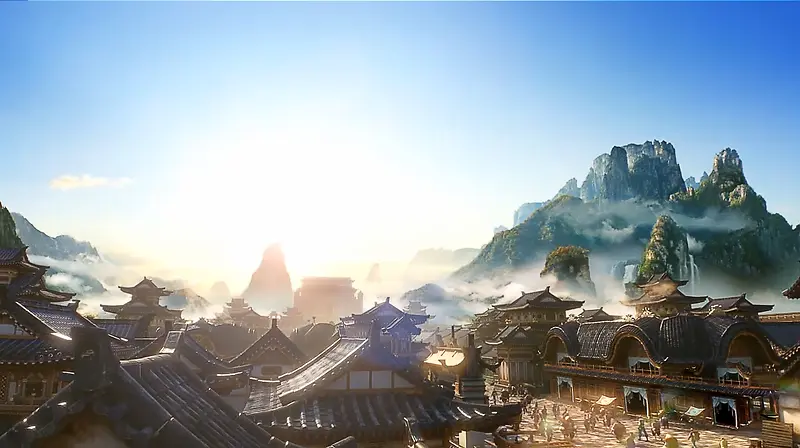 古代仙侠武侠城镇PNG图片素材下载_图片编号9263338-PNG素材网