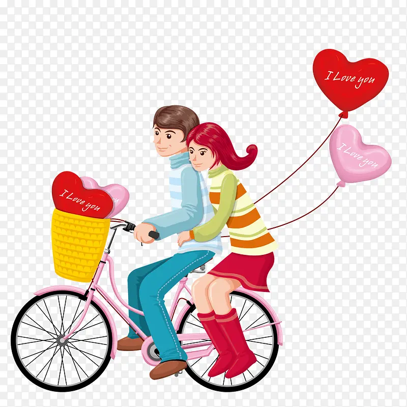 骑单车的情侣与彩色气球