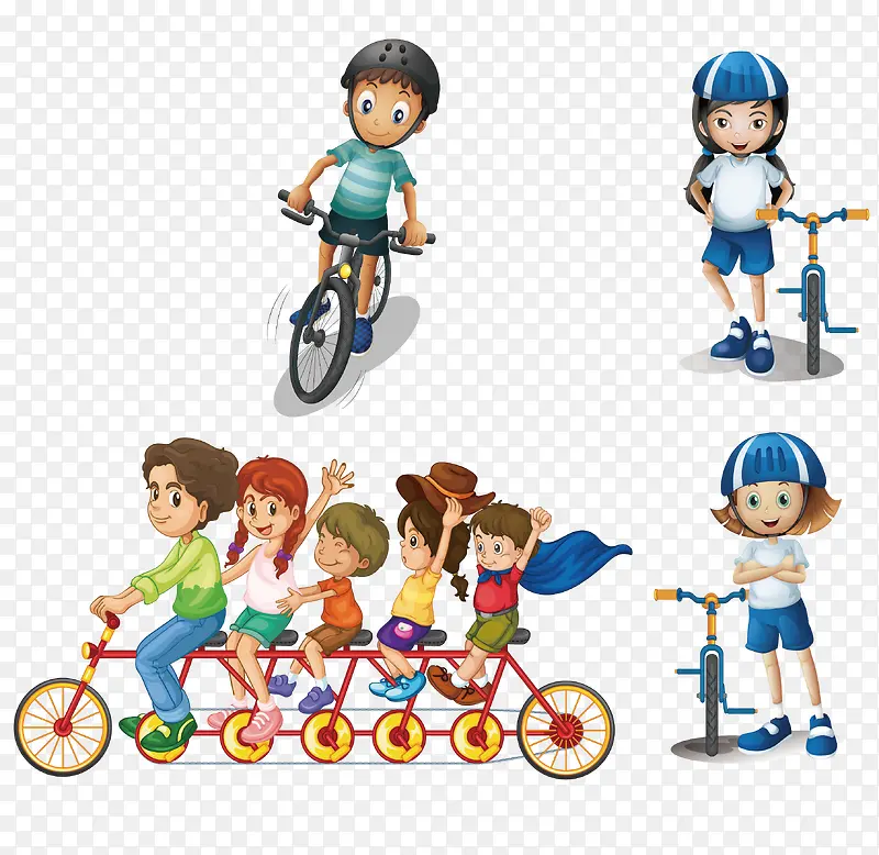 骑单车的孩子们矢量