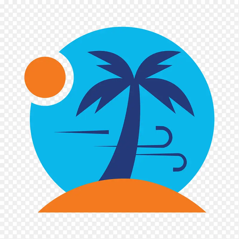 椰子树夕阳沙滩风圆形图案