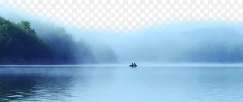 传统蓝色水墨湖
