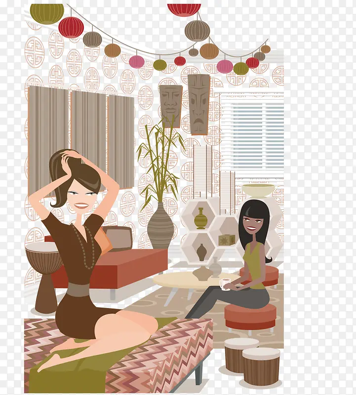 喝茶聊天的美女矢量PNG图片素材下载_图片编号9267266-PNG素材网