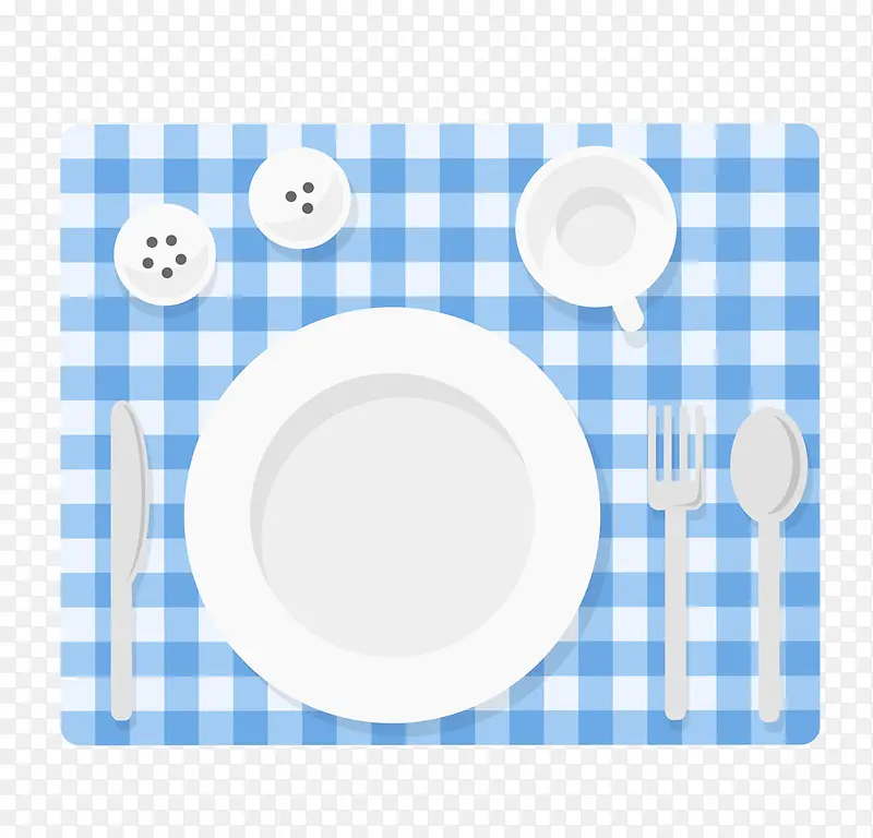 蓝色餐布上的餐具