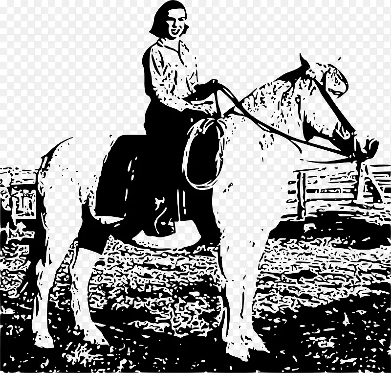 骑马的手绘女孩