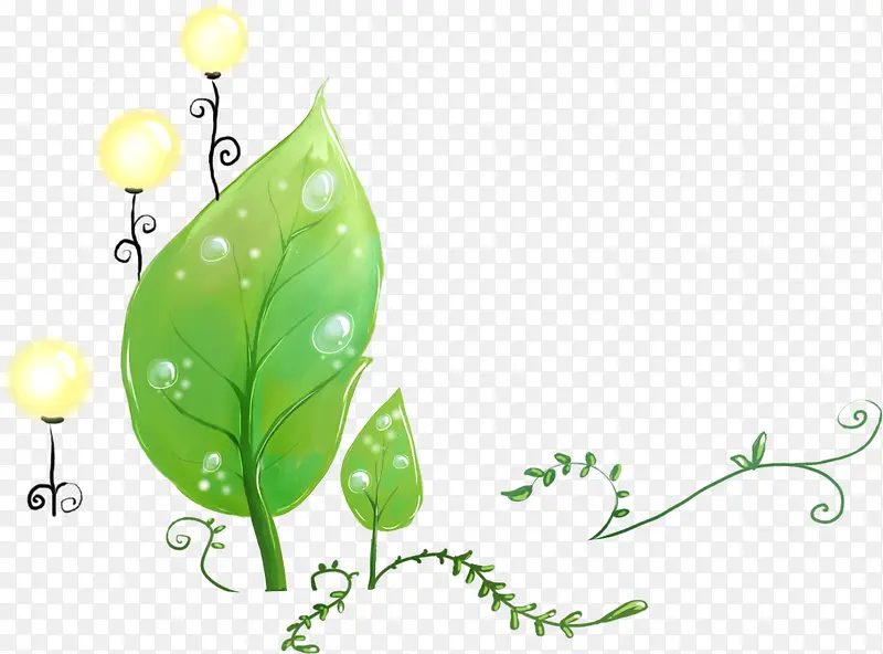 创意合成扁平手绘树叶造型植物藤蔓