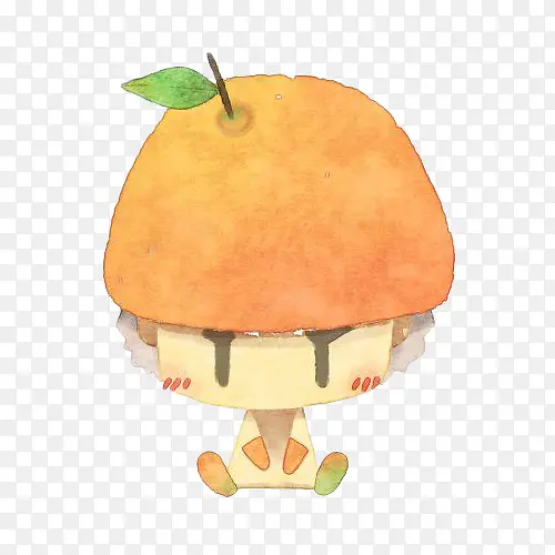 水彩戴着橙子帽的小男孩