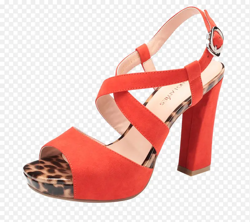 橘红色带豹纹高跟鞋