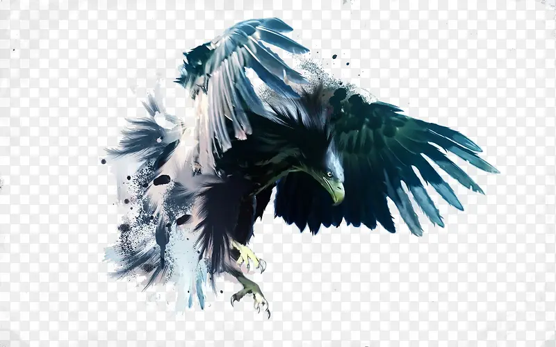 水墨展翅的老鹰