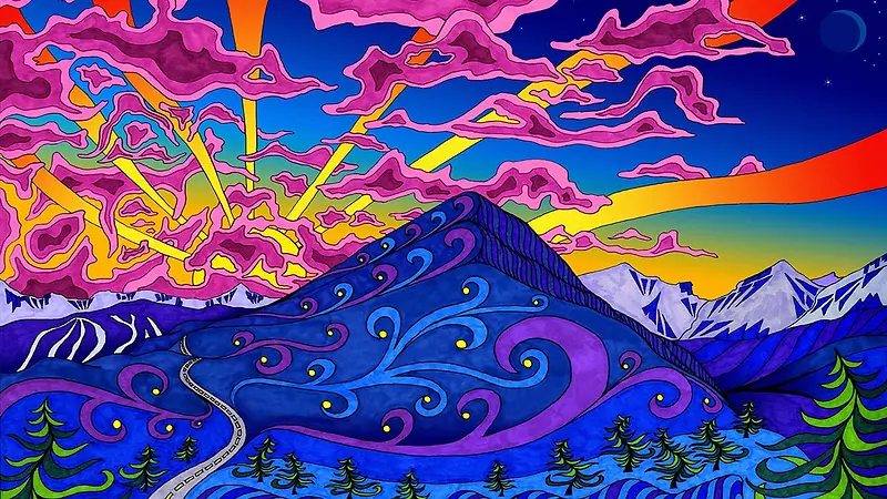 彩色抽象手绘山峰海报背景