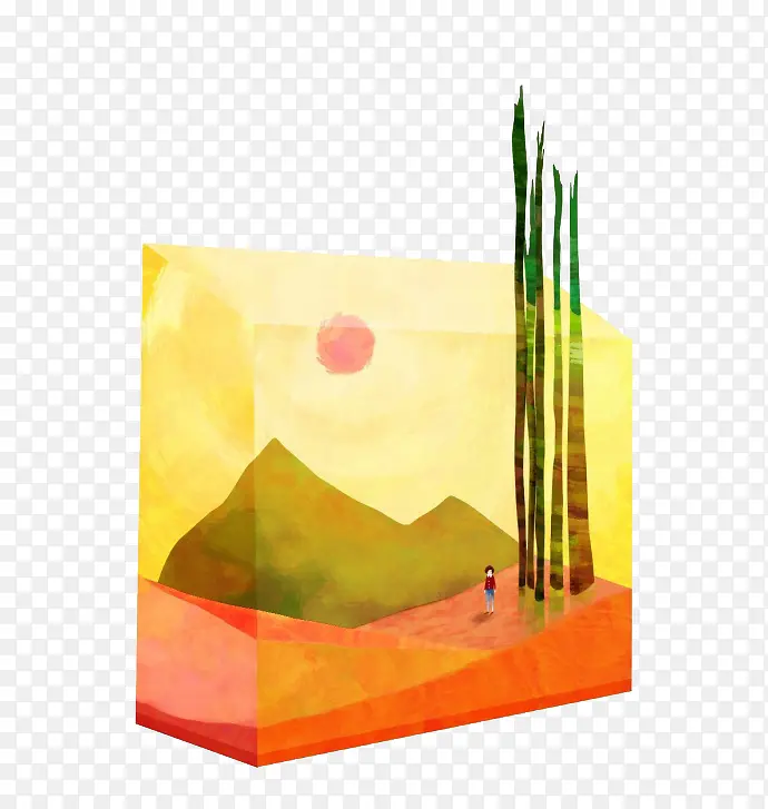 卡通夕阳风景