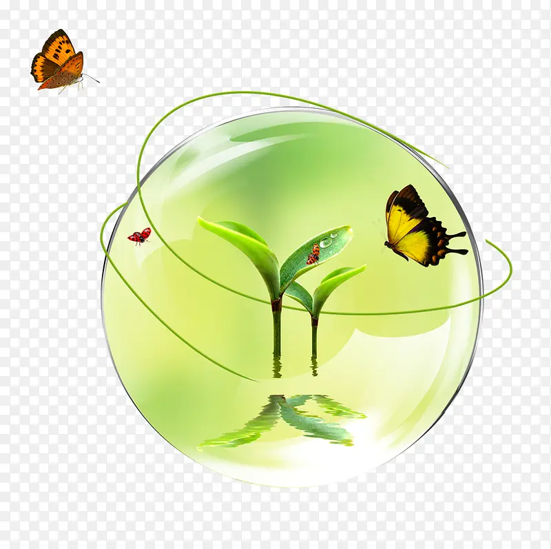 春天绿色气泡蝴蝶装饰图案