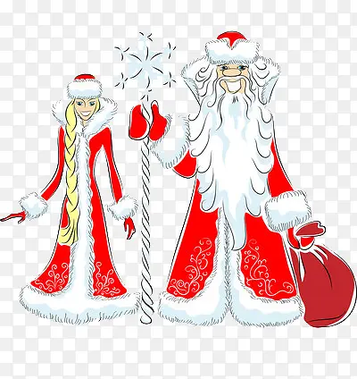 漫画里手持锡杖的圣诞老人和女人