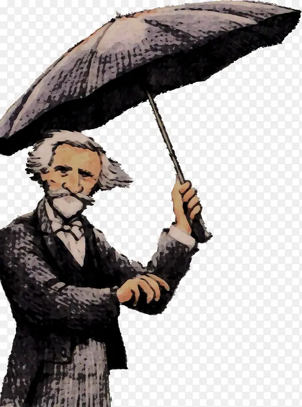 打伞的老人手绘人物