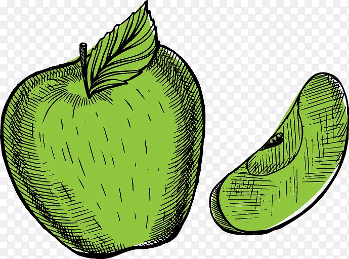卡通手绘矢量水果绿色苹果