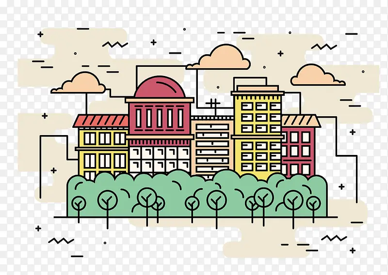 矢量线性建筑城市
