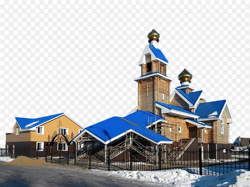 俄罗斯雪地蓝白建筑