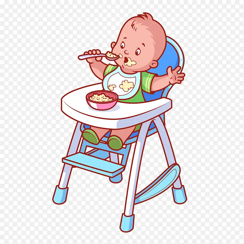 手绘矢量小婴儿自己吃饭