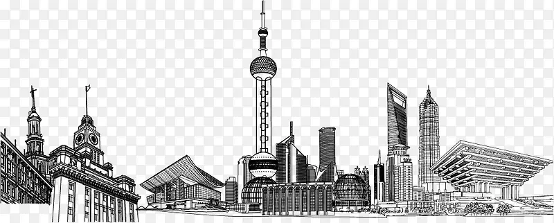 手绘上海地标建筑