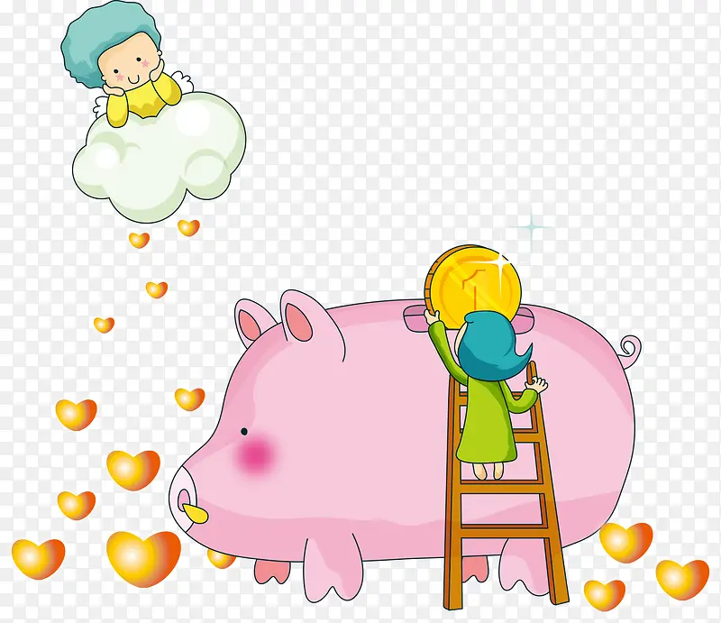 矢量粉色小猪与人物插画
