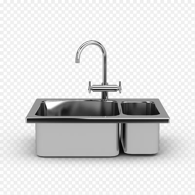 厨房两个灰色方形不锈钢水槽