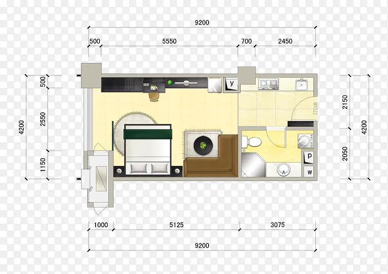家装效果图两房一厅户型图彩平图